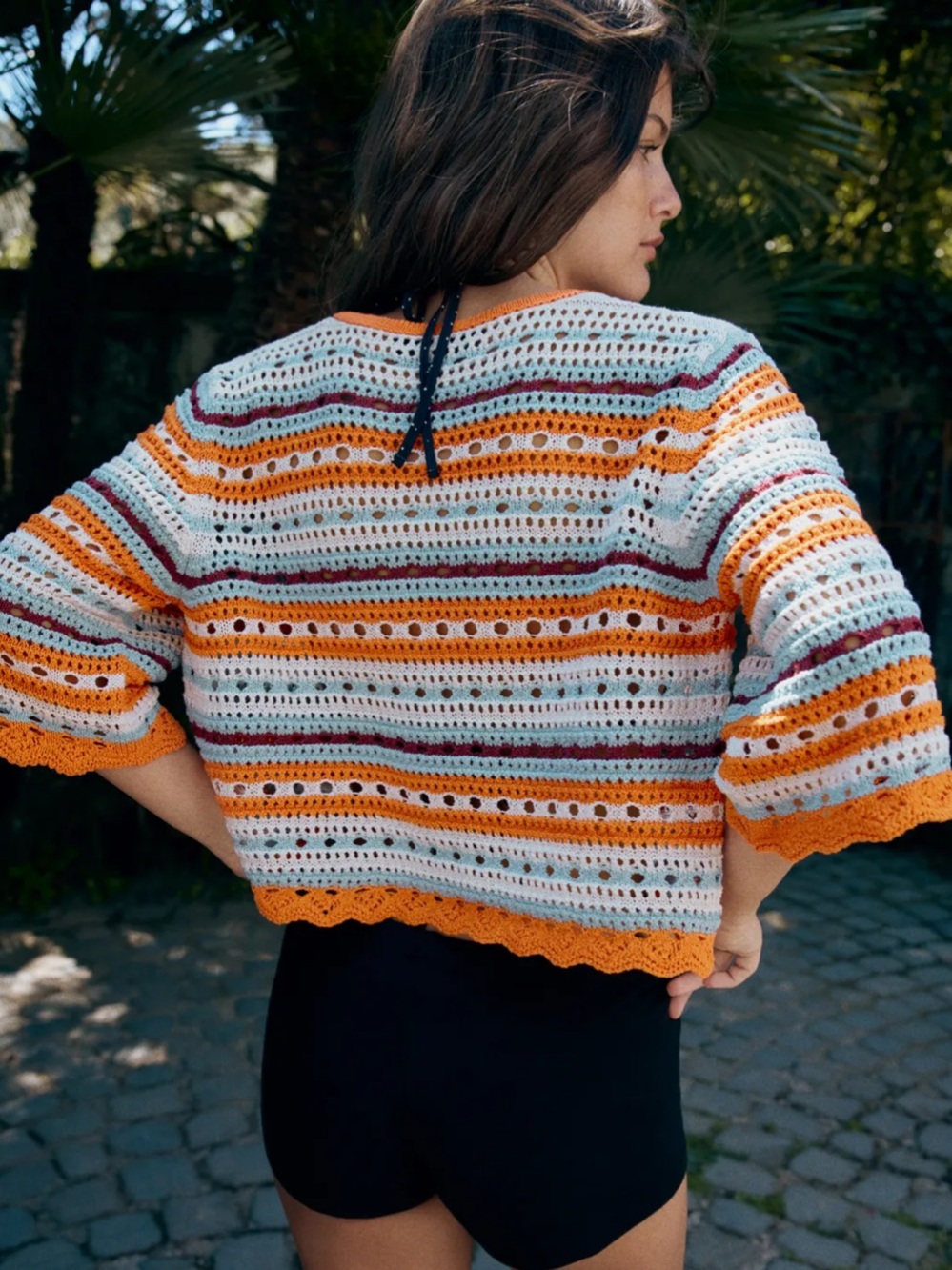 NWT Zara Multicolor Striped Pointelle Cardigan - Size M - Picture 7 of 10